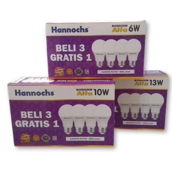 LAMPU HANNOCHS LED BULB ALFA 6W 1W 13W PAKET BELI 3 1 BOHLAM LED HANNOCHS ALFA MULTIPACK 6 WATT 1 WA