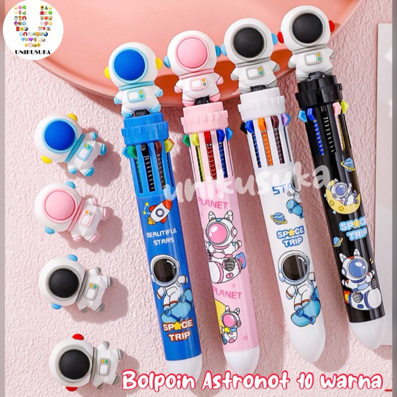 

[UNIKUSUKA] Pulpen Mekanik astronot 10 warna, Bolpoin sekolah multi warna karakter astronot