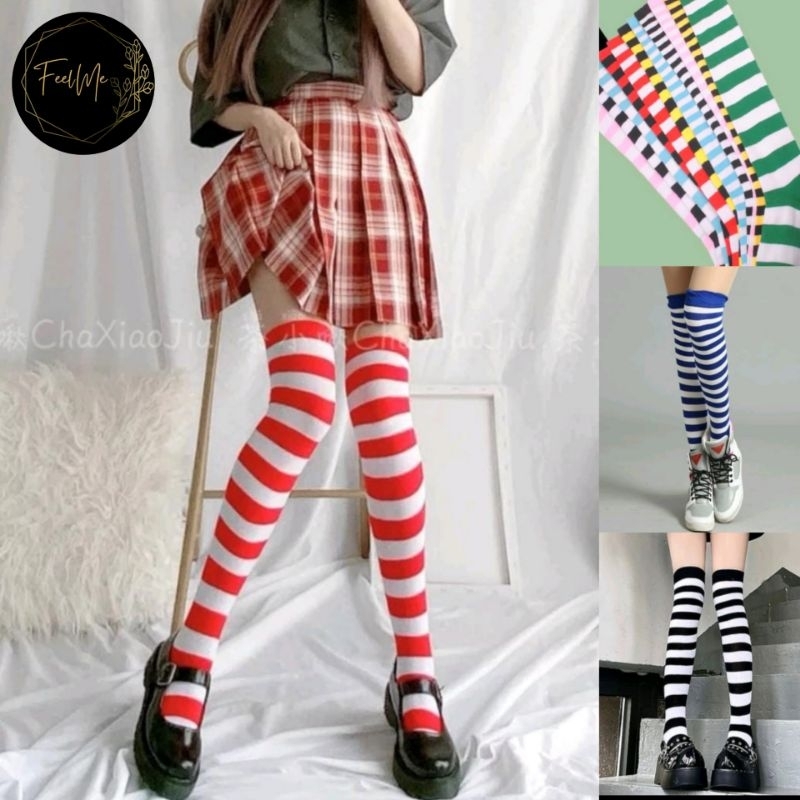 FeelMe KK-003 Kaos kaki colourfull, overknee sock, kaos kaki diatas lutut, harajuku y2k japanese lol