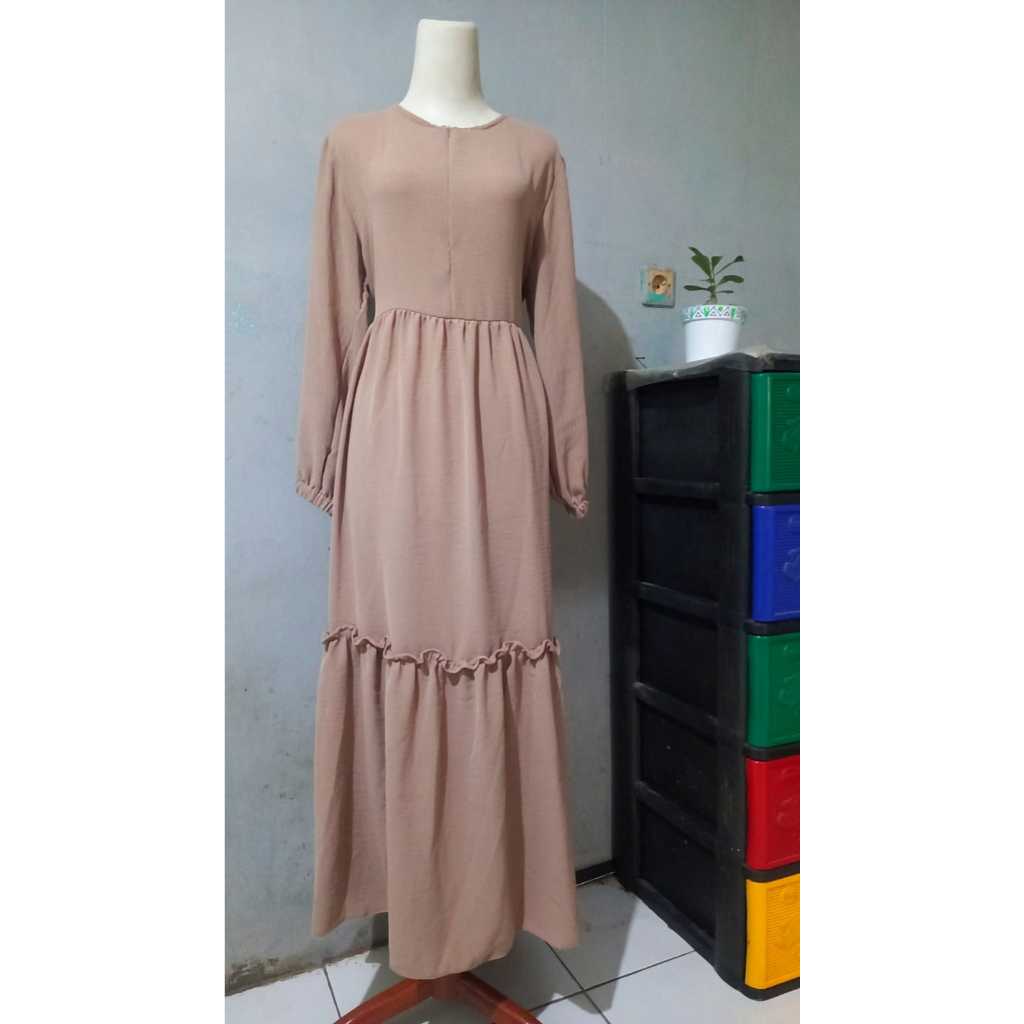 Gamis Crinkle Airflow Premium Polos - Dress Muslim Wanita Anti Kusut (Ironless) Busui Friendly Rempe