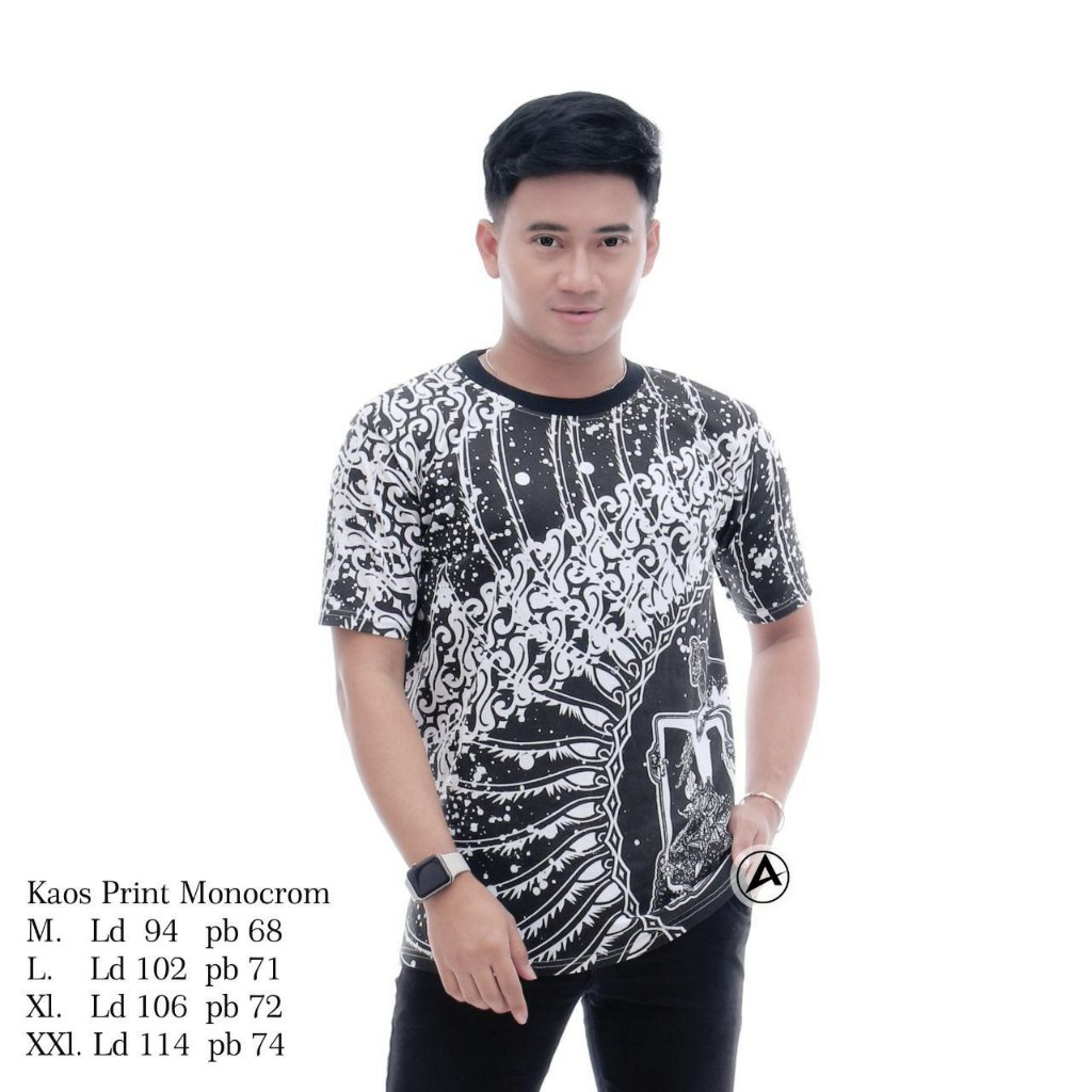 Kaos batik oblong pria dewasa monocrome kombinasi hitam putih jumbo terbaru