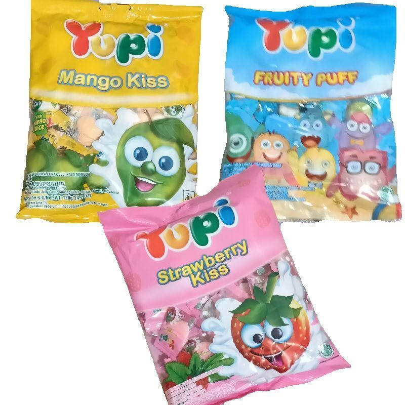 

Permen YUPI Strawberry Kiss Fruity Puff Mango Kiis 120gr Yupi Sak 120 gram