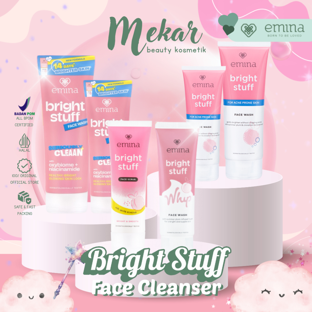 EMINA Bright Stuff Face Wash 50ml 100ml | Whip Face Wash 50 mL | Sabun Muka Cerah Glowing Anti Kusam