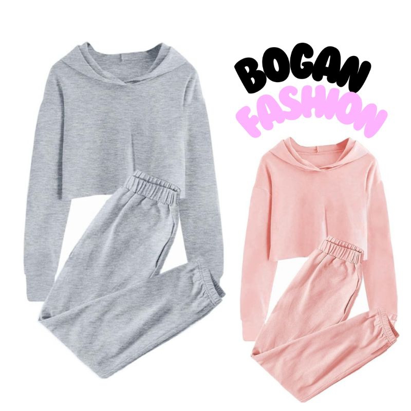 One Set Anak Perempuan Celana Panjang Joger Dan Sweater Hoodie Crop Top Anak Perempuan Usia 4-12 Tah