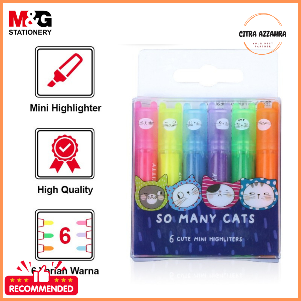 

M & G "SO MANY CATS" Mini Scented Highlighter 6pcs AHM 22574 FLUORESCENT CAT