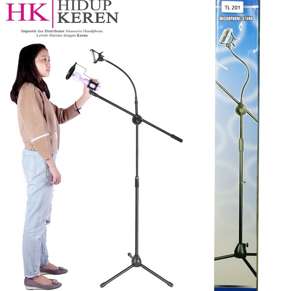 COD ALAT STUDIO  Stand Mic Panjang Holder Phone Tiang Microphone Dengan Holder hp Smartphone 36 Degr