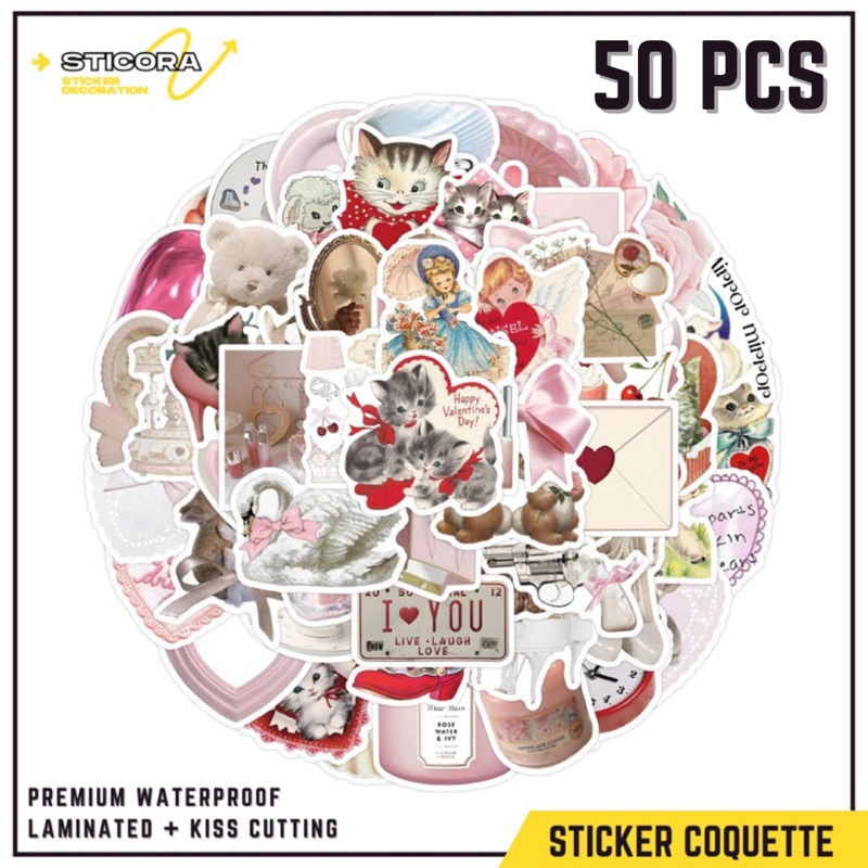 

[50 Pcs] Stiker Pack Coquette Aesthetic Vinyl Waterproof Laminated Dekorasi Laptop Handphone Thumblr