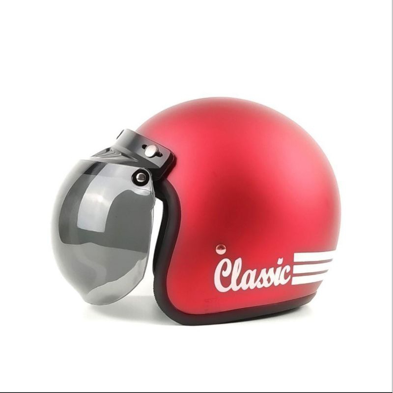 Helm Bogo Classic Kaca cembung Polos Garis Classic