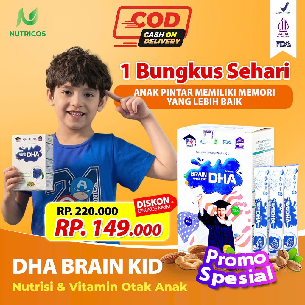 VITAMIN NUTRISI OTAK ANAK CERDAS  DHA BRAIN KID - DHA pengembangan Otak Anak- DHA BRAIN KID ORIGINAL