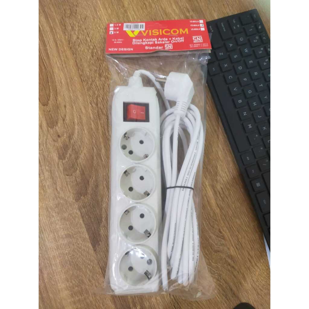 Stop Kontak Kabel  Merek Visicom SNI, 4 Lubang Kabel 5 Meter / Stop Kontak Listrik