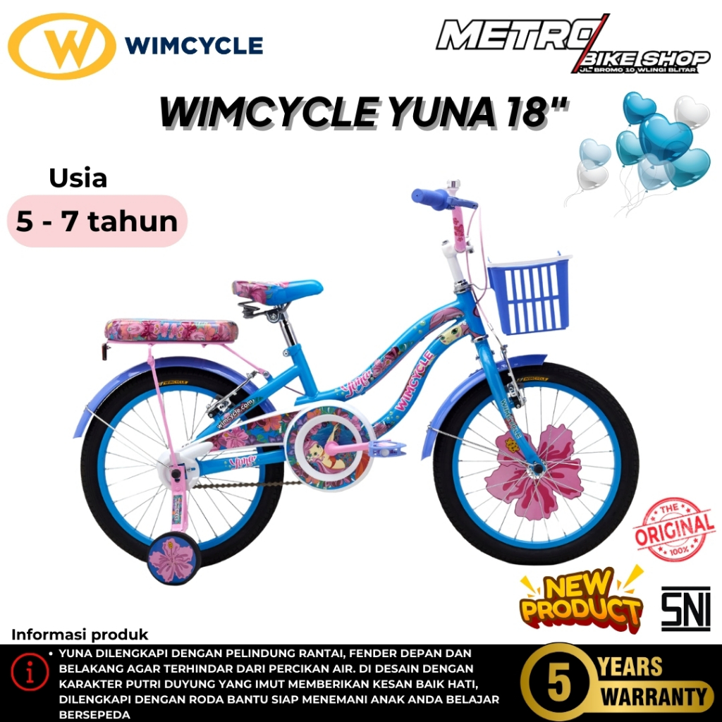 Sepeda anak Wimcycle Yuna 18 inch Sepeda anak cewek anak perempuan