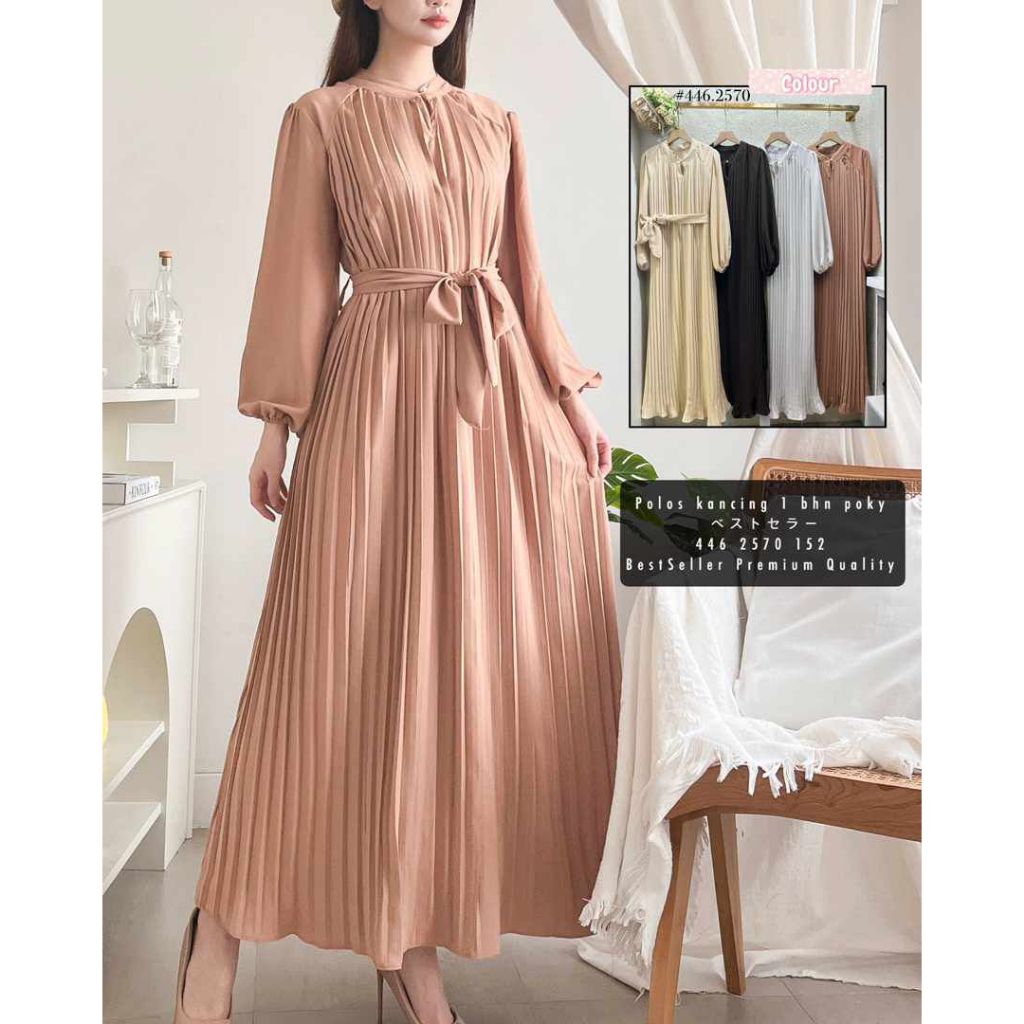 YASMINA Long Dress Gamis Plisket Baju Muslim Wanita Polos Warna Pastel Mocca Lembut Adem Busui Plus 