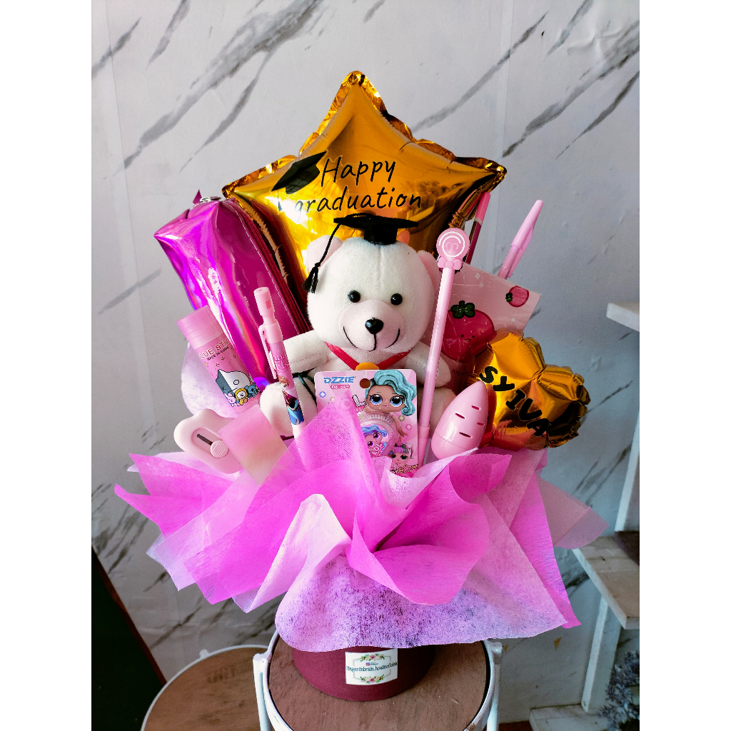 Ready stok buket wisuda bouquet bunga artificial (awet anti layu) kado sidang kado ultah kado wisuda