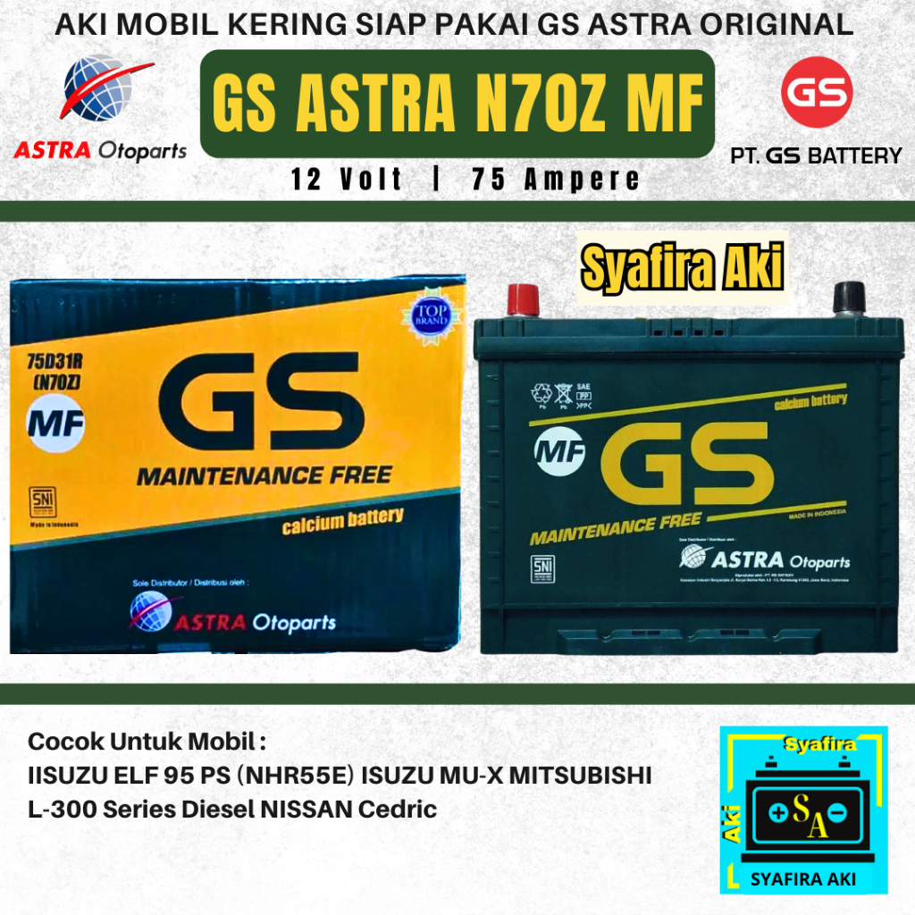 Aki Mobil MITSUBISHI L 300 GS MF ASTRA N70Z 75D31R Aki Kering 12V 75Ah