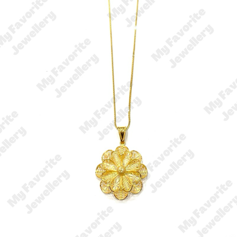 Liontin Bunga Krawang Set Kalung EMAS ASLI Kadar 700 16K