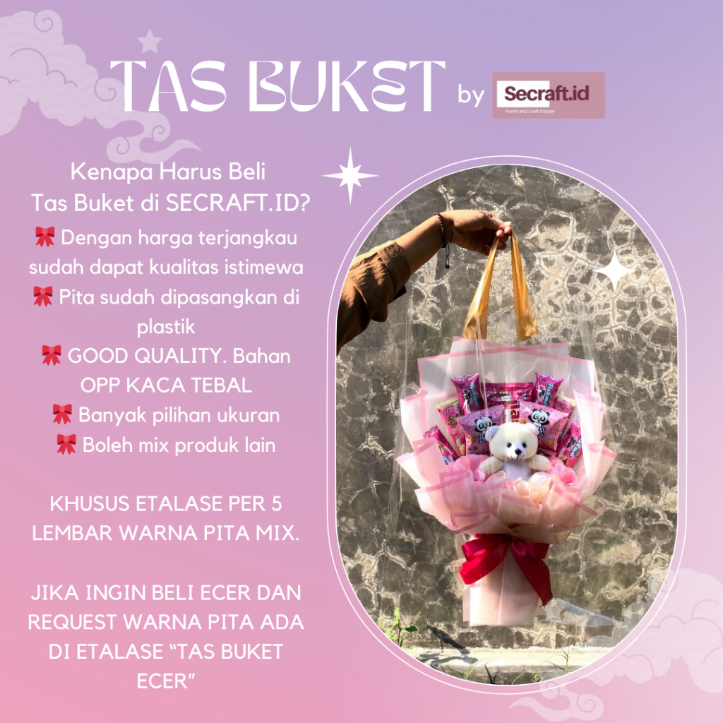[5 LEMBAR] Plastik Buket Bunga Tebal / Tas Buket OPP Kaca Bening / Transparan Bag Bouqet / Bungkus B