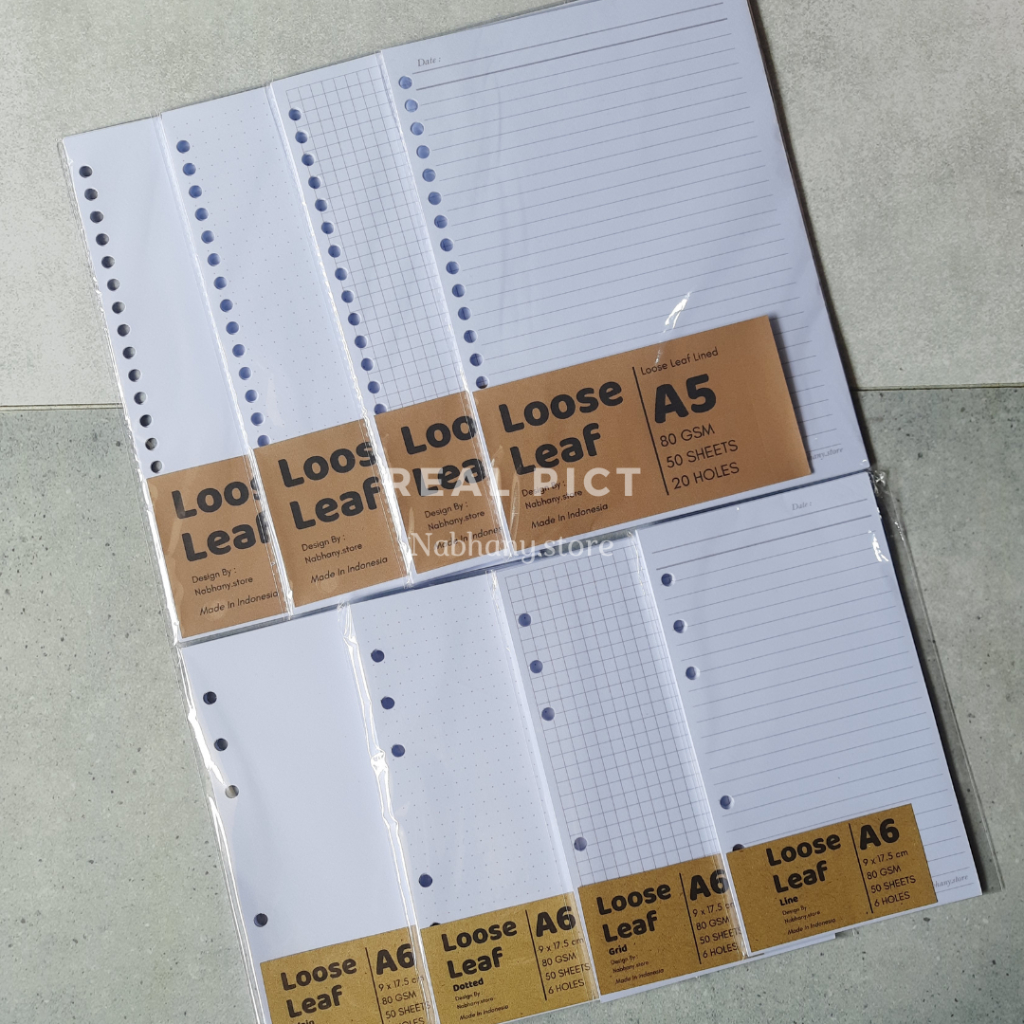 

ISI BINDER | KERTAS BINDER | LOOSE LEAF PUTIH & WARNA A5 A6 20 HOLES 6 HOLES 50 LEMBAR