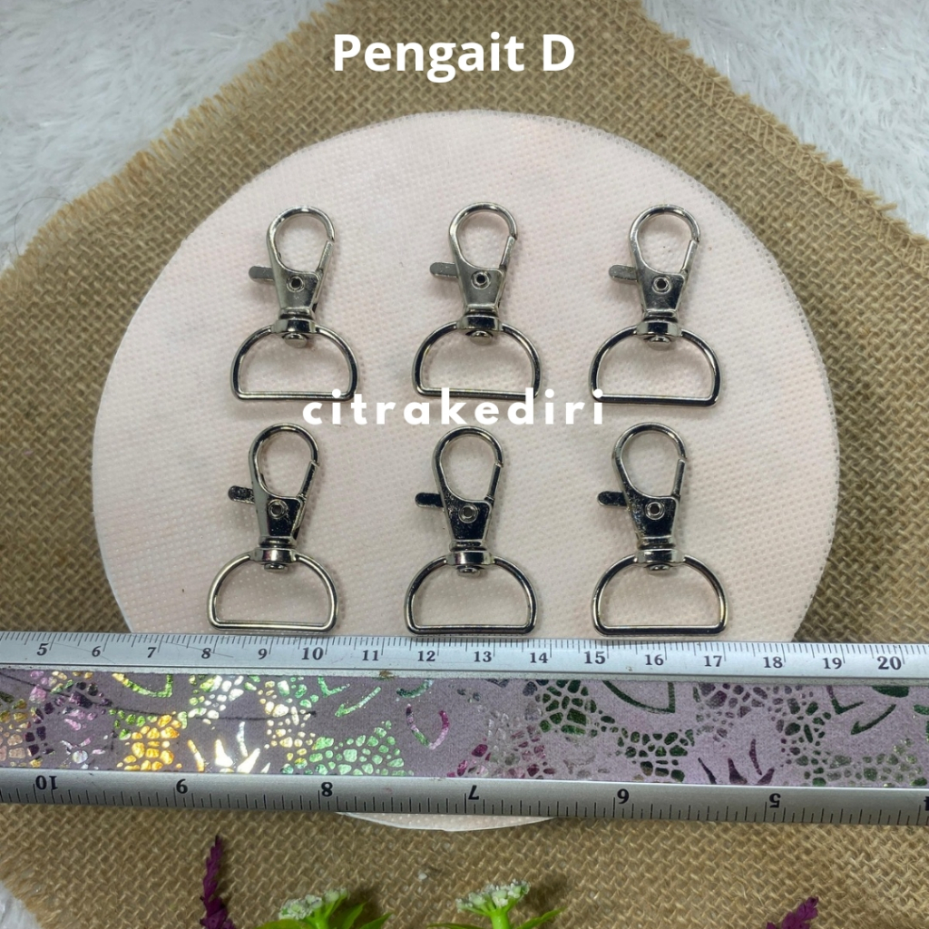Pengait tas ujung D - cantelan - cetekan tali tas rajut kerajinan 2 cm 1,5 mm nikel