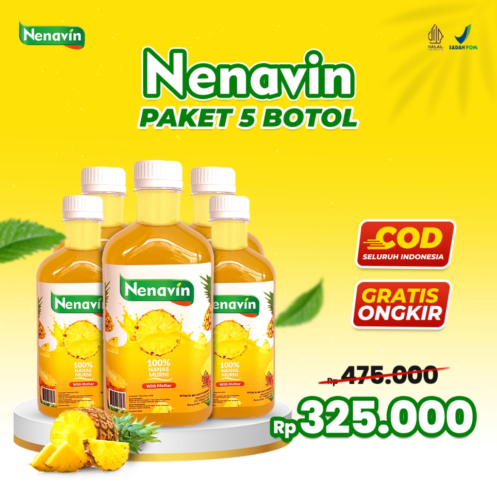 

Nenavin Cuka Nanas Asli - Cegah Diabetes dan Asam Urat - 5 Botol - 100% Nanas Asli