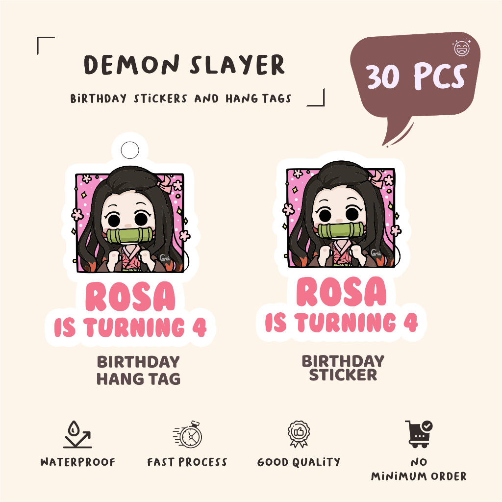 

(30pcs)label hang tag ulang tahun/window Anime lucu/DEMON SLAYER/lucu cetak hang tag ulang tahun/label stiker diecut/murah/label ulang tahun/suvemir ultah/stiker diecut/hangtag diecut