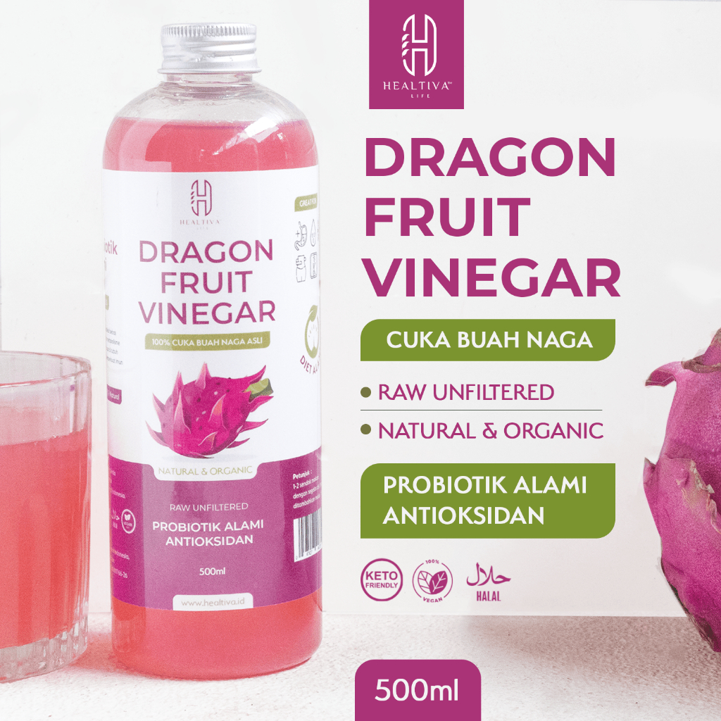 

HEALTIVA Cuka Buah Naga Organik 500ml Probiotik Alami Kontrol Gula Darah & Anemia Cuka Naga Murni