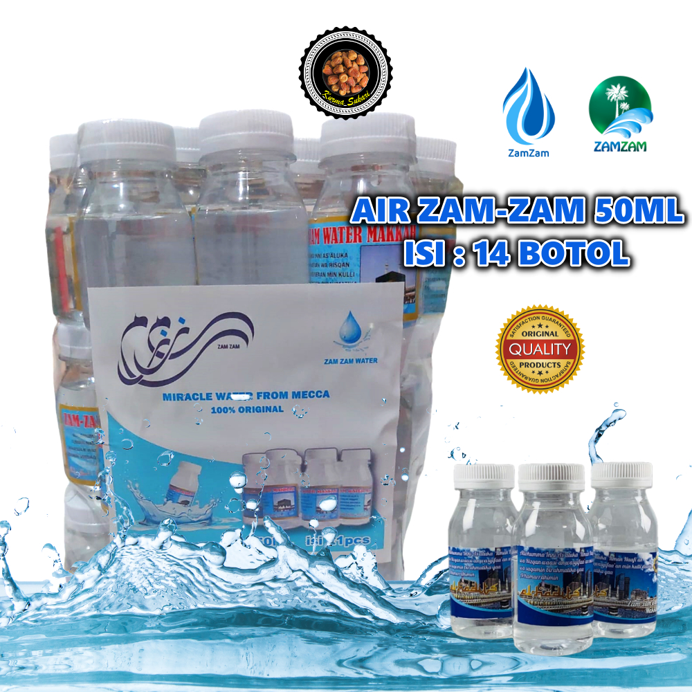 

Air zam zam asli kemasan botol 50ml (1pak isi 14 botol)