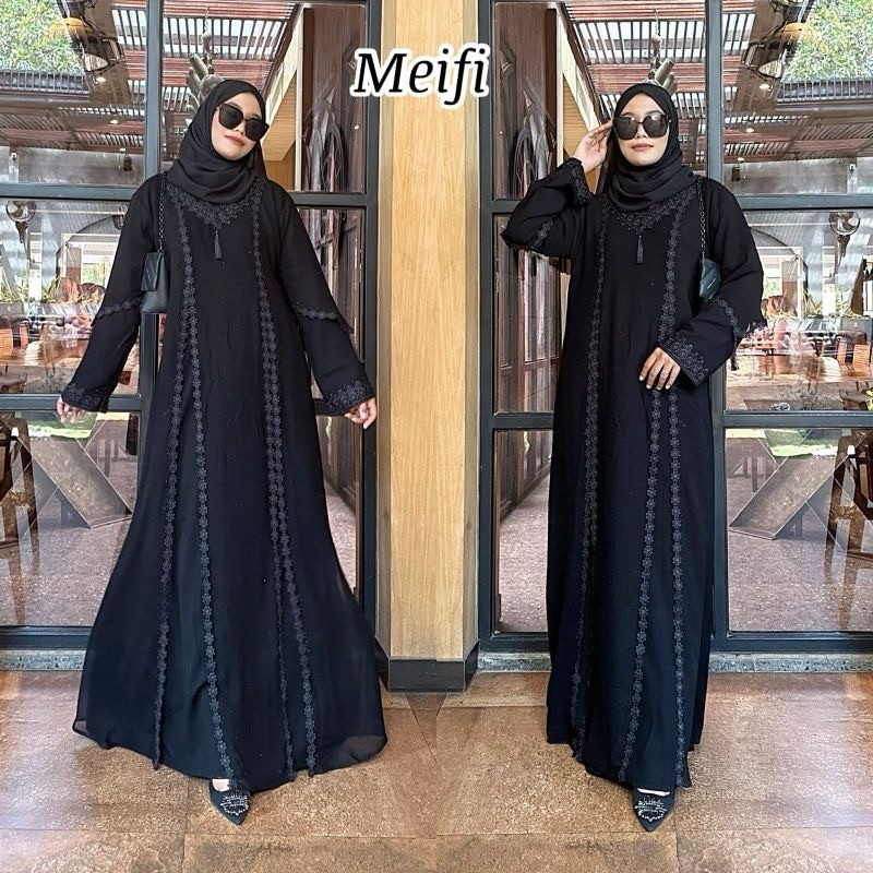 Basic Jubah Hitam Abaya Arab Saudi Exclusive Motif Melfi Moms Elegant