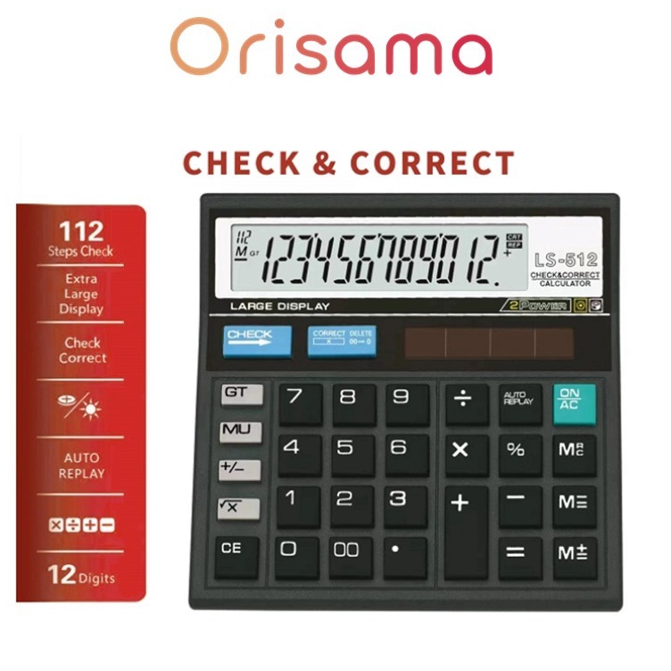 

KODE F25I Kalkulator 12 Digit Calculator Check Dual Two 2 Power