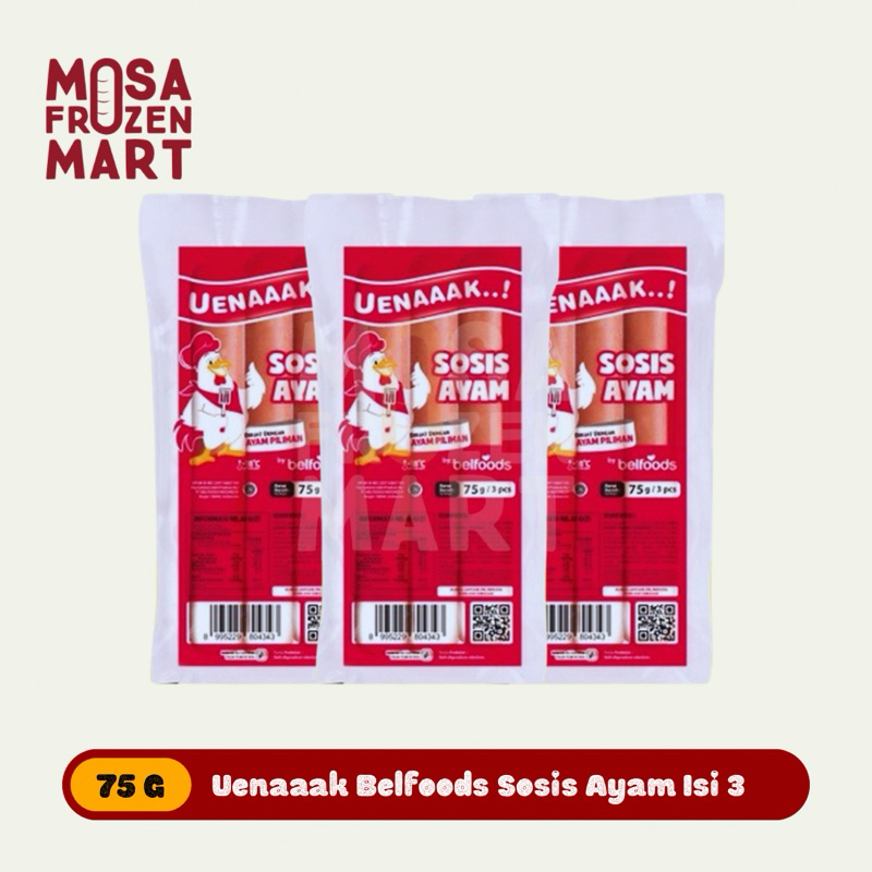 

Uenaaak Belfoods Sosis Ayam 75 G Isi 3 Pcs