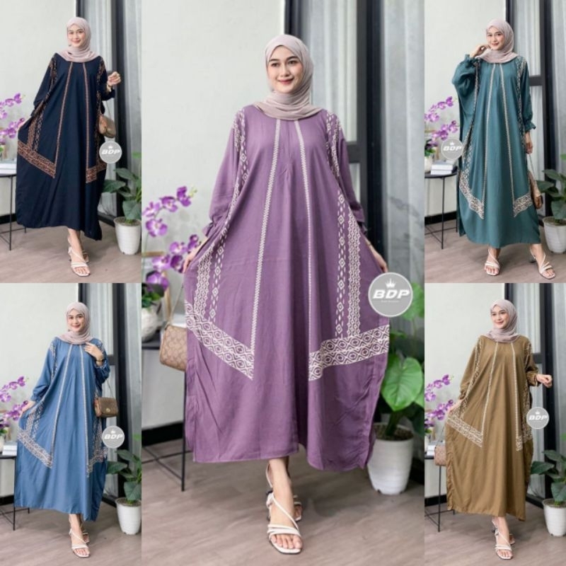 Terbaru Gamis Kaftan Jumbo Motif Kekinian Adem cocok untuk dirumah atau untuk Pengajian