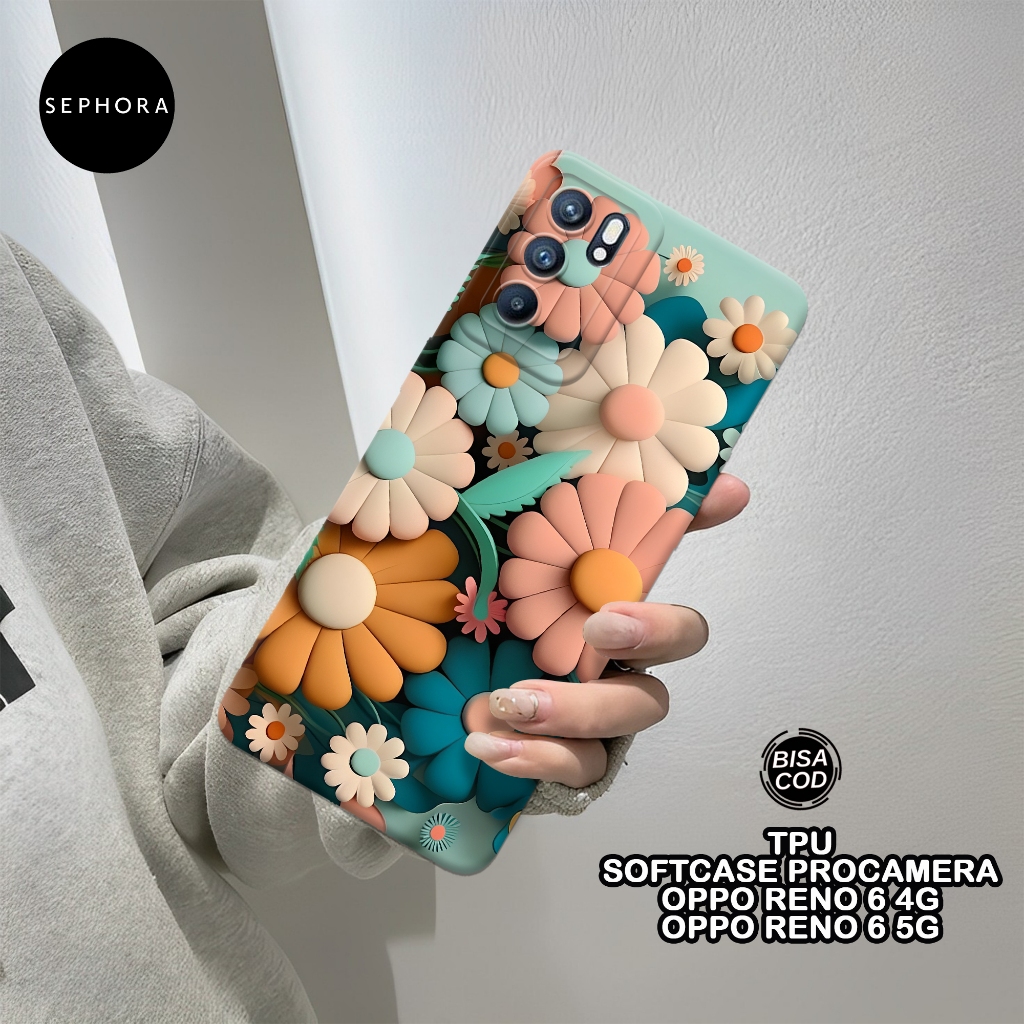 Softcase Oppo Reno 6 Terbaru - Fashion Case Bunga - Case Oppo Reno 6 - Case Pro Camera - Casing Oppo