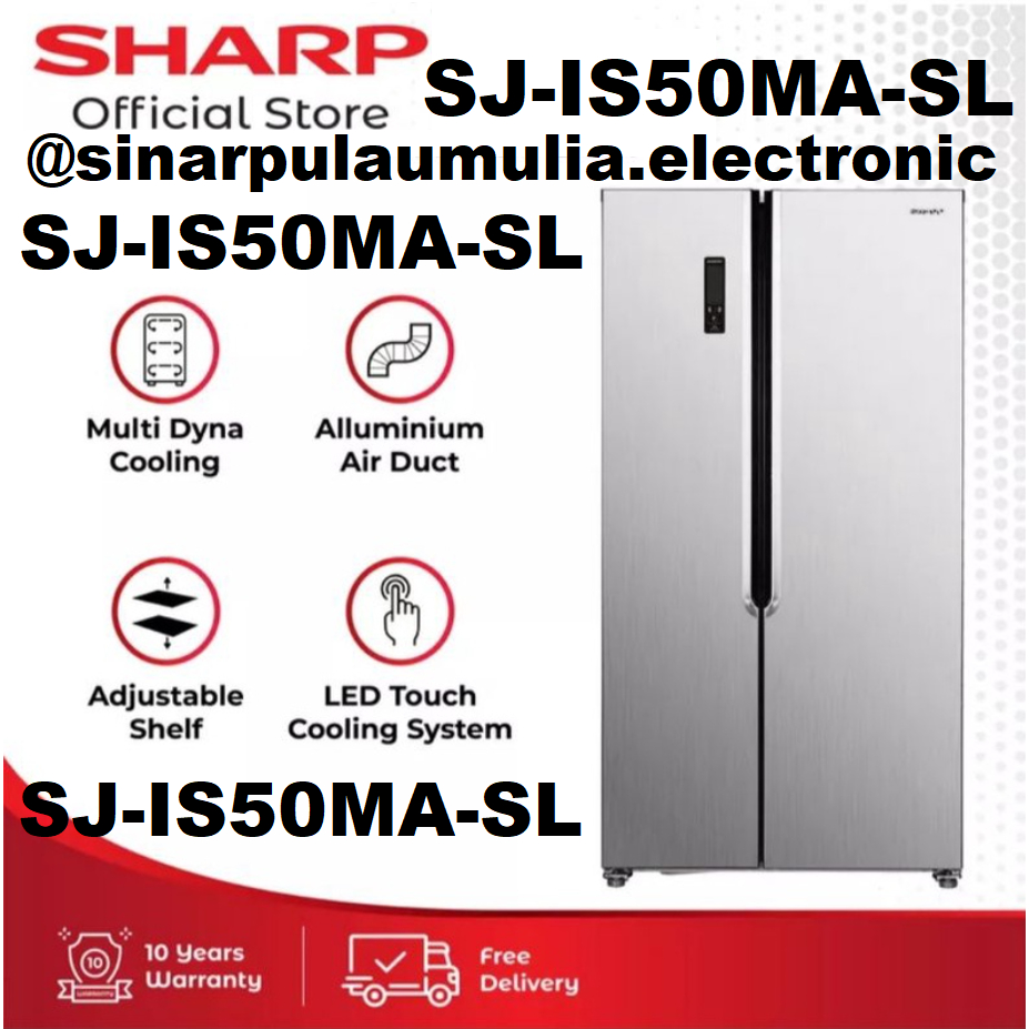 Sharp Kulkas 2 Pintu Side by Side 472 Liter Inverter - SJ-IS50MA-SL / SJ IS50MA SL / SJ IS 50MA SL /