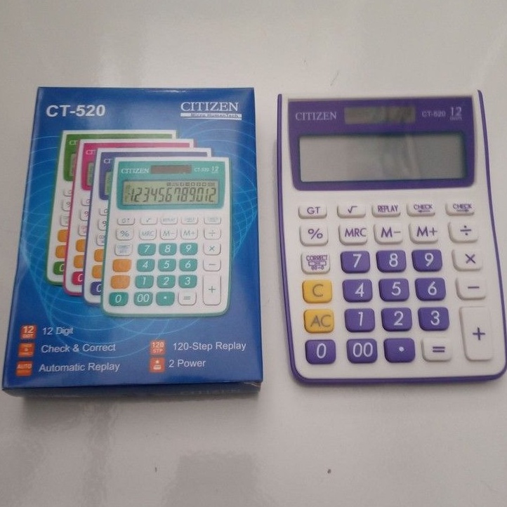 

KODE X38V KALKULATOR CITIZEN CT52 ungu purple hijau green pink biru blue