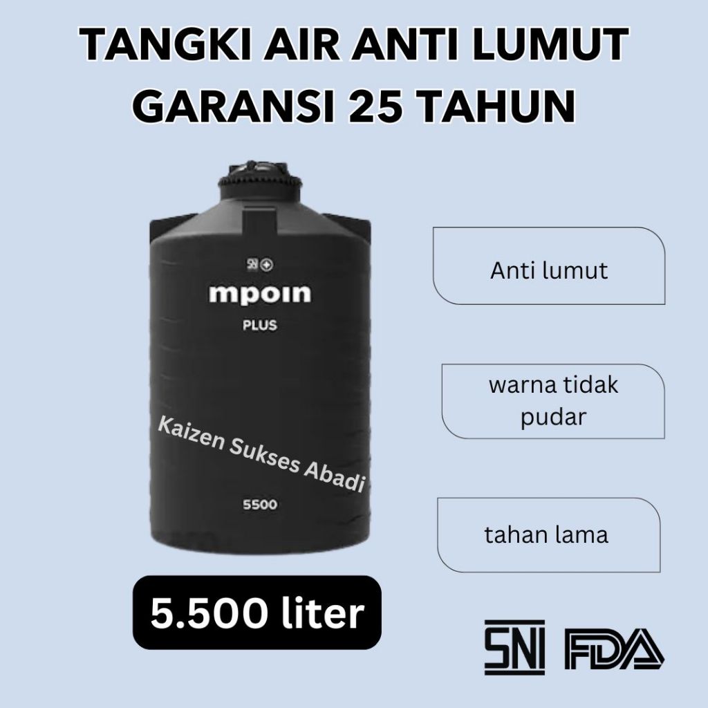 tandon toren tangki air plastik merek mpoin wave plus 5500 5000 liter kualitas penguin hitam anti lu