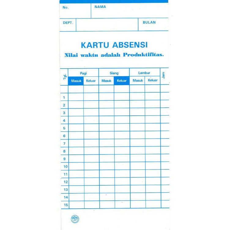 

KODE N2Z KARTU ABSENSI WARNA ISI 1 LEMBAR