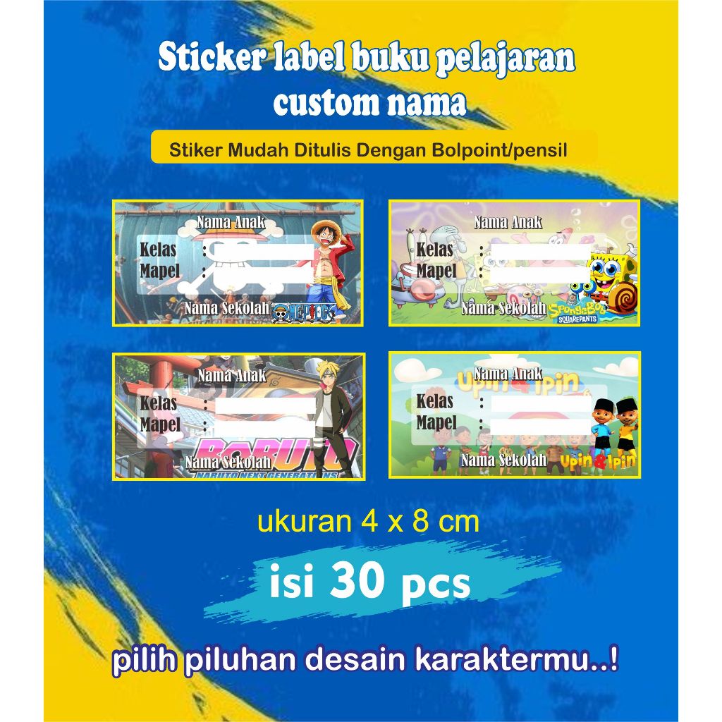 

stiker nama 30 PCS/STIKER LABEL NAMA BUKU/LABEL NAMA /STIKER BUKU PELAJARAN /STIKER BUKU KARAKTER anime