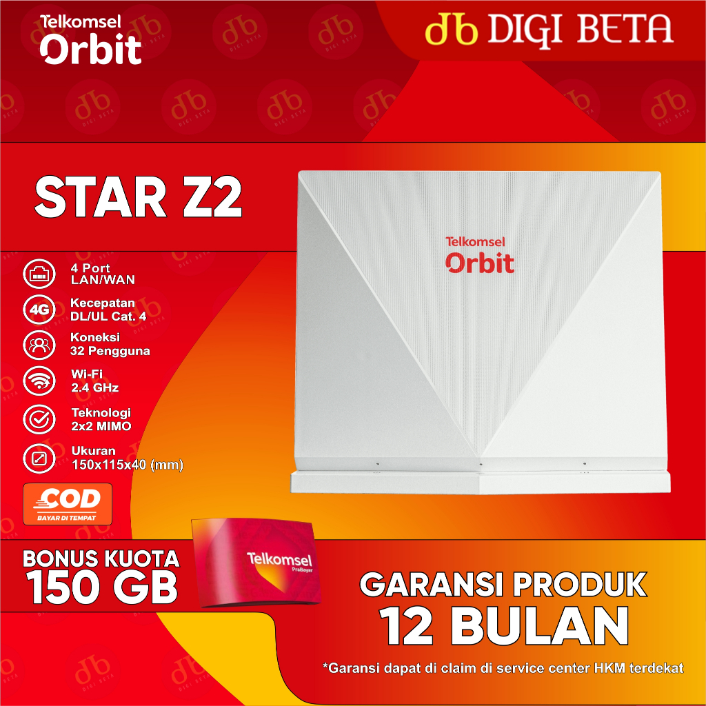 Modem Telkomsel Orbit Star Z2 Router ZTE GSM 4G LTE  Bonus Kuota 150GB