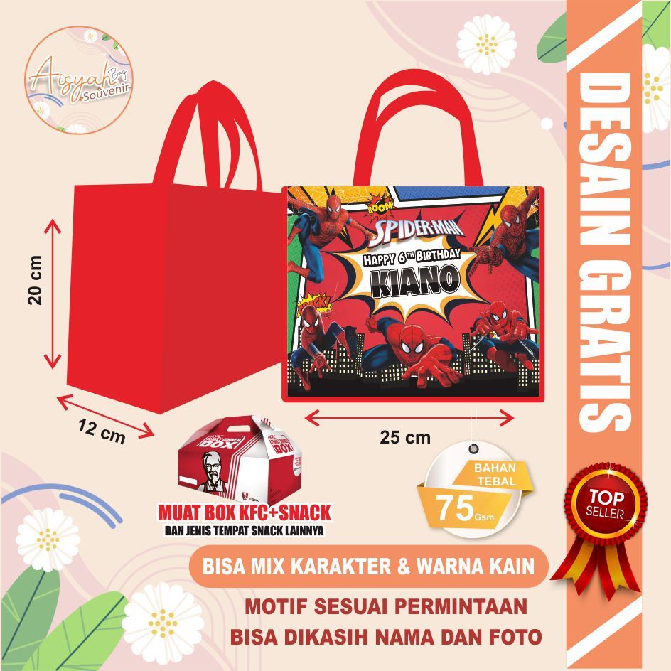 

TAS ULTAH SPIDER MAN / TAS ULANG TAHUN SPIDERMAN / TAS SOUVENIR SPIDERMAN / GOODIE BAG SPIDERMAN