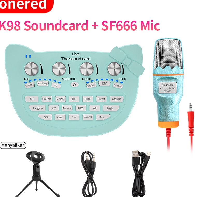Onered K98 Soundcard Live KT Cat Pink Net Red Microphone Live Broadcast Equipment Set q E3S2