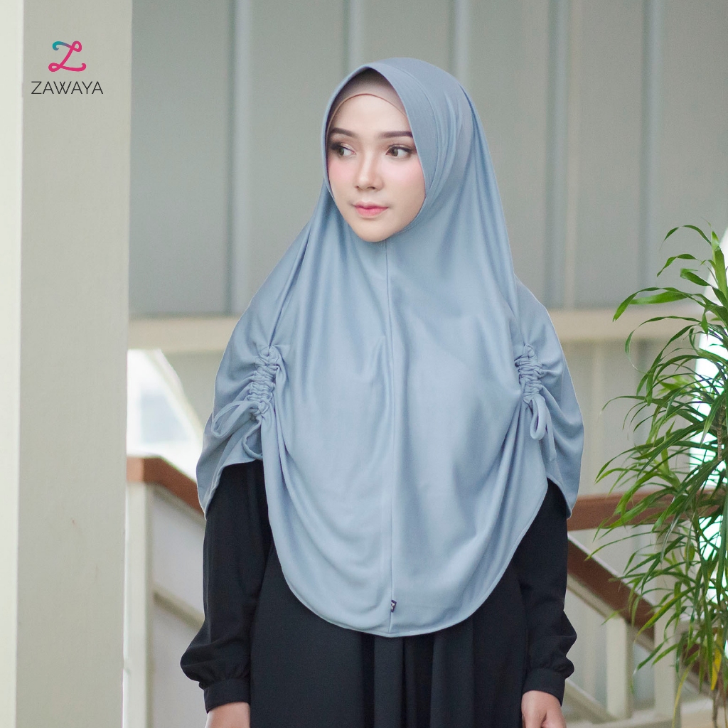 Jilbab Kaos Zawaya - Salamah Jumbo Size - Syar'i, Nyaman & Kekinian | Tali Serut Manis | Busa Pet Pr
