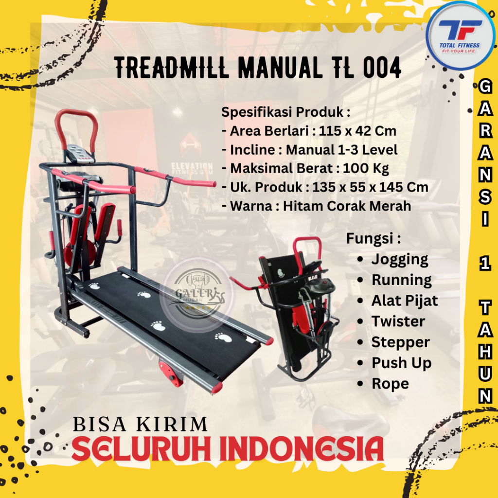 Treadmill Manual TL 004 - treadmill Manual 6 fungsi Murah - treadmill Manual + Alat Pijat