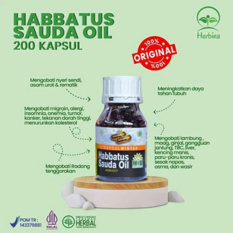 HBS Habbatussauda Oil Cold Process | Minyak Jinten Hitam Murni | PROMIL Tanpa Campuran 200 Kapsul Te