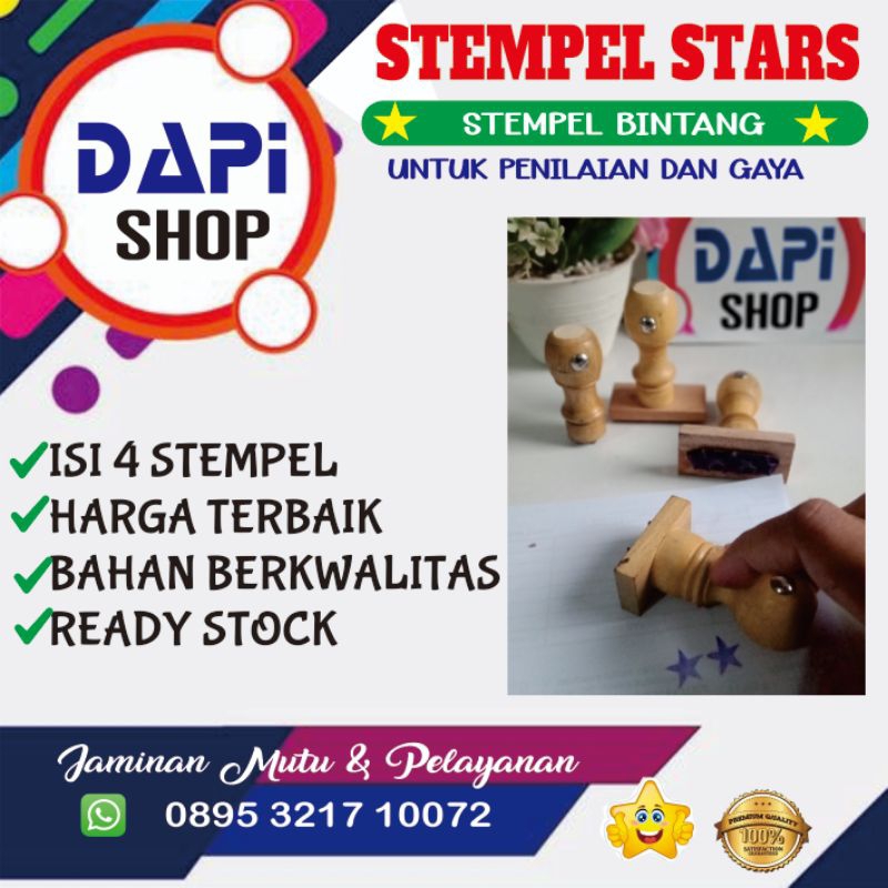 

Stempel Bintang Nilai Gaya Gagang Kayu set Isi 4