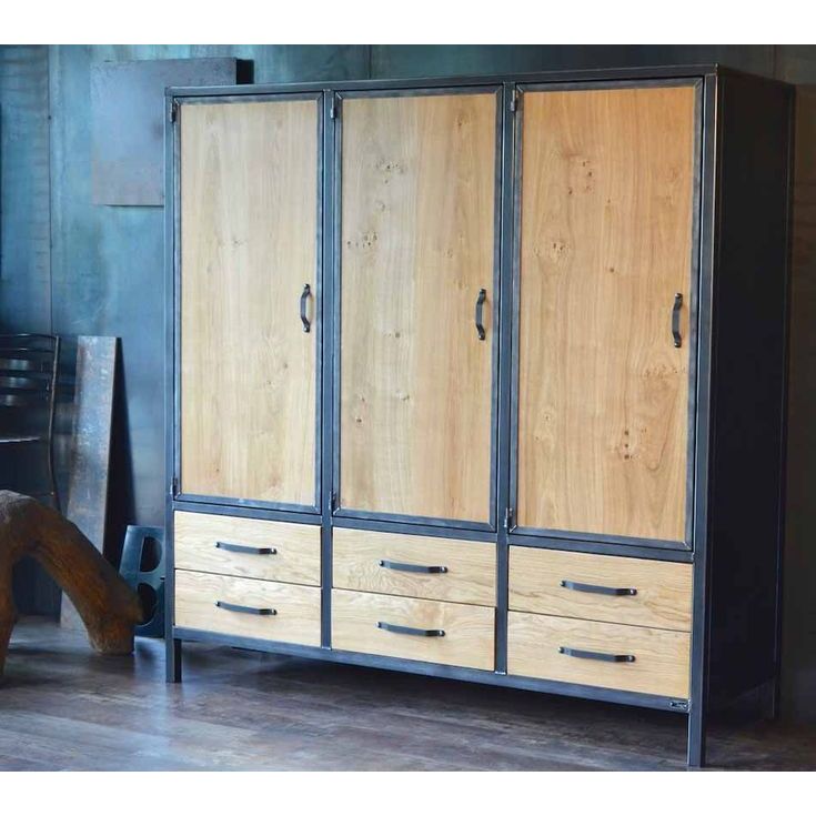 Lemari Pakaian Kayu Jati Rangka Besi Model Minimalis Modern Furniture | Desain Industrial Furniture