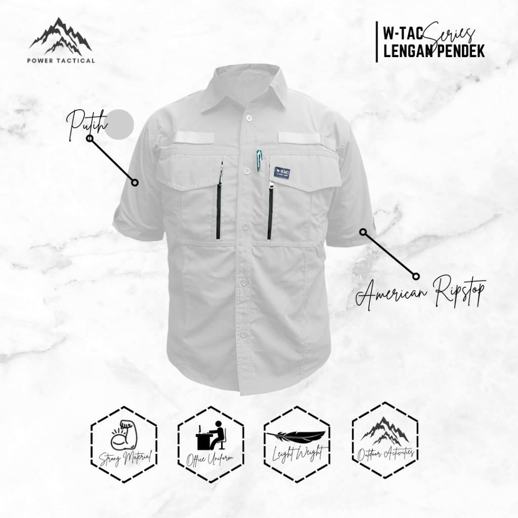 Kemeja Lapangan W-tac Pendek Original Terbaru Putih Kantoran BUMN Tactical