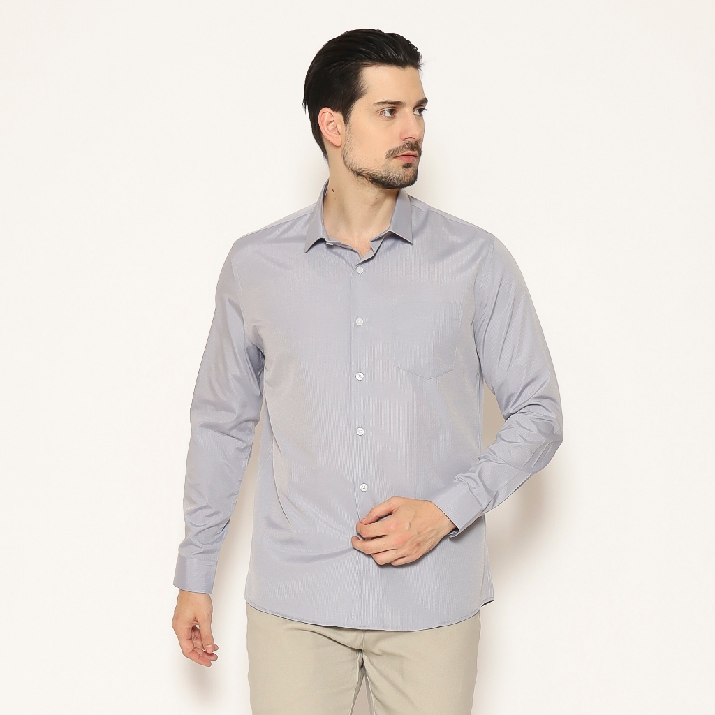MAGINOT Kemeja Pria Basic Stripe Panjang GREY