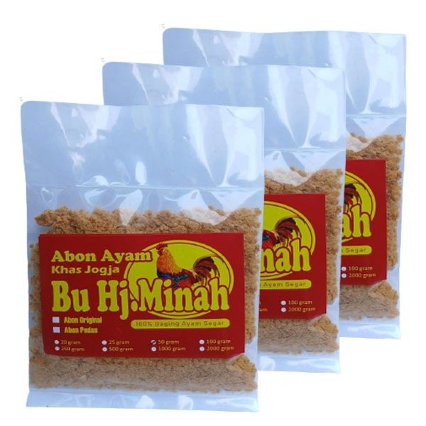 

Abon Ayam Pedas Bu Hj.Minah Khas Jogja 100 % Daging Ayam Segar Isi 50 Gram