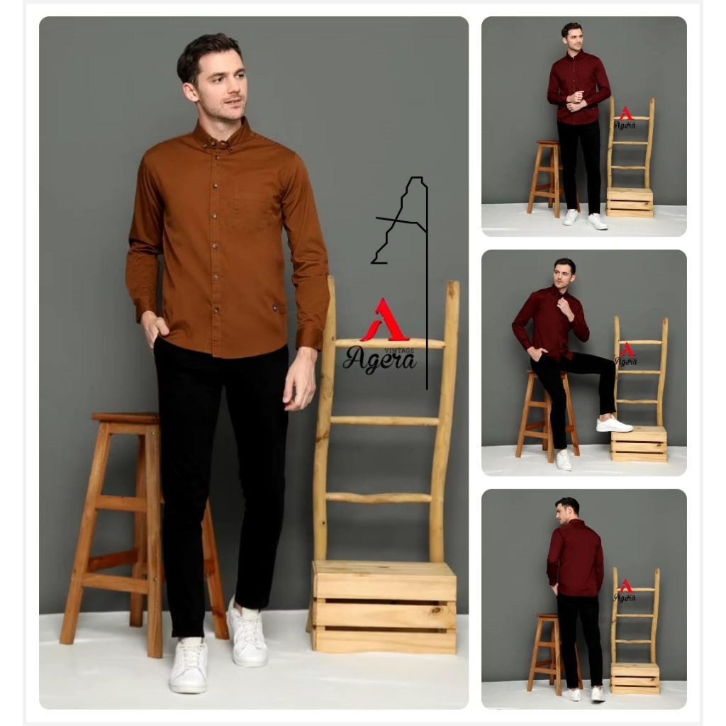 Hem Agera Vintage. Kemeja Pria Lengan Panjang. Original Bahan Katun Twil. Import Skuy Der