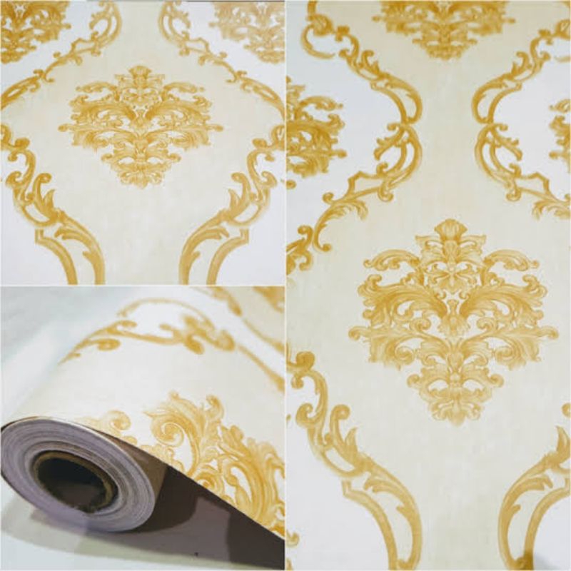 Wallpaper Sticker Dinding Motif Dan Karakter Ukuran 8 Meter CY1175 Batik Cream Termurah