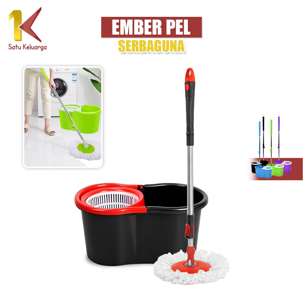 Satu Keluarga Alat Pel Lantai Dengan Ember C526 Kain Pel Spin Mop Alat Pembersih Lantai Serbaguna / 